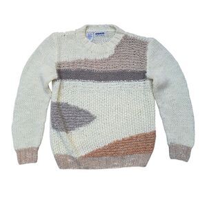 Vtg 90s Mariea Kim Abstract Colorblock Sweater M Chunky Knit Mixed Texture Retro